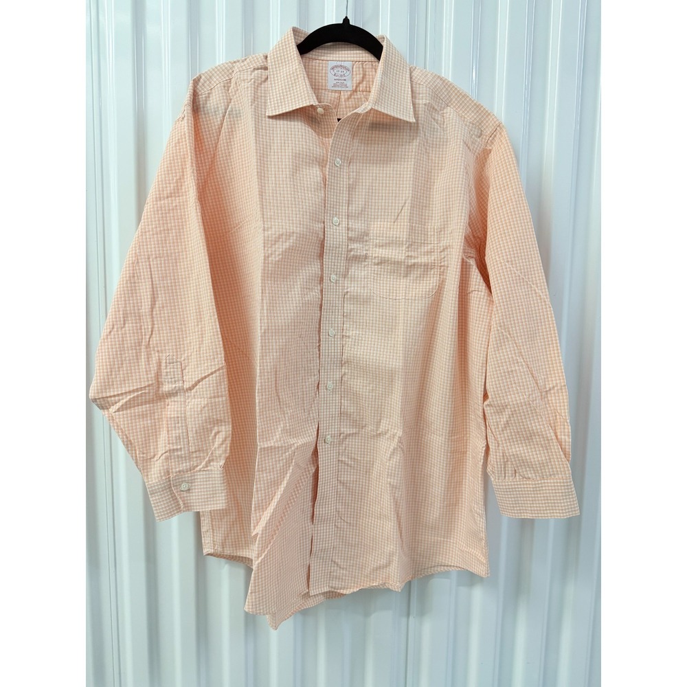 Brooks Brothers Madison Orange Check Non-Iron Dress Shirt Mens 17-33 Supima 0153 - Picture 1 of 5
